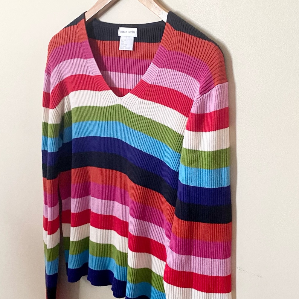 Vintage Pierre Cardin Striped V-Neck Sweater - Picture 4 of 8